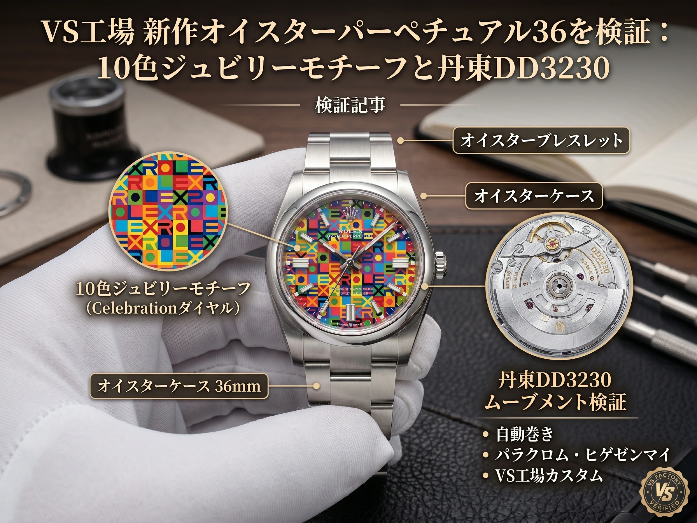 VS工場 新作オイスターパーペチュアル36を検証:10色ジュビリーモチーフと丹東3230の完成度